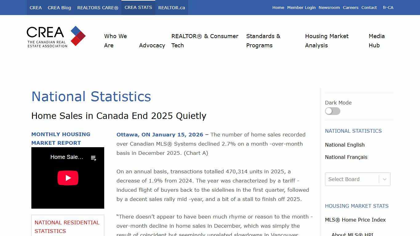 January 15 2026 News Release CREA Statistics